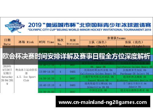 欧会杯决赛时间安排详解及赛事日程全方位深度解析