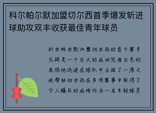 科尔帕尔默加盟切尔西首季爆发斩进球助攻双丰收获最佳青年球员